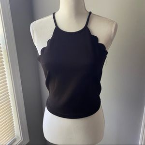 Black Scalloped Crop Top